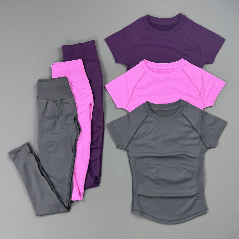 2피스 짐 세트 여성용 래글런 반팔 스포츠탑 하이웨이스 - Pilates Yoga Legging 리뷰 및 가격